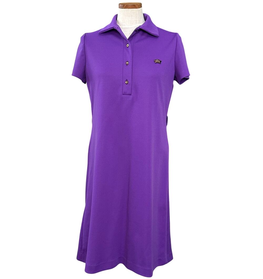 Vintage 80s Preppy Polo Shirt Dress SIZE M Russ Purple Tennis Collar A-Line Fall